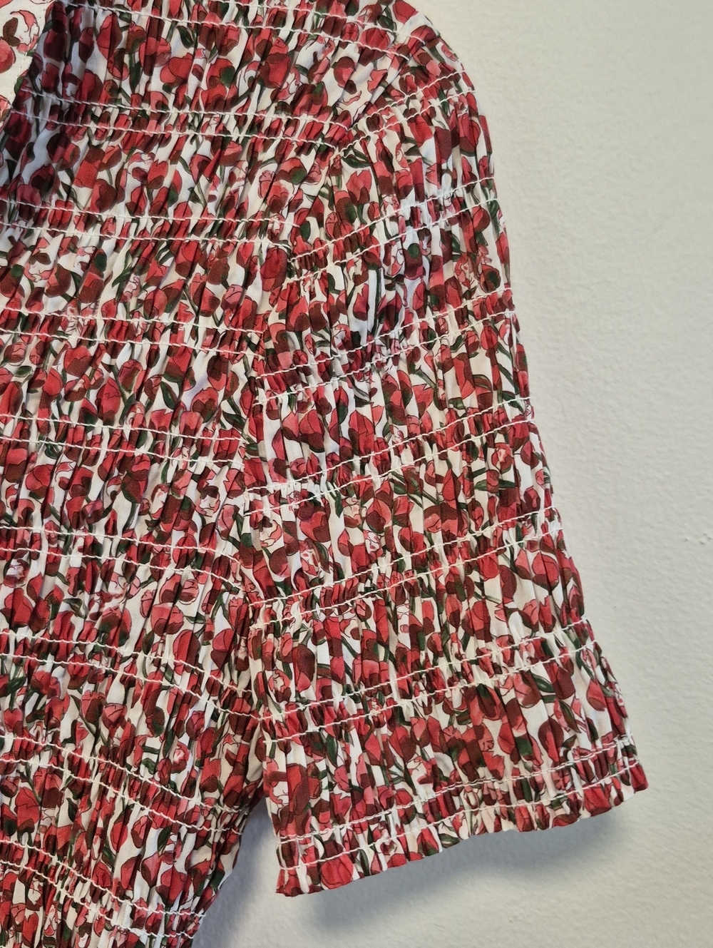 J. Crew Liberty Fabric Smocked Button-up Top Red Floral Sz XS Cottagecore Preppy - Picture 7 of 12